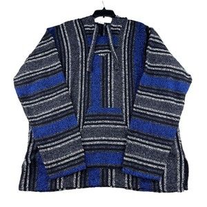 DEL MEX Baja Hoodie Men's Pullover Long Sleeve Sweatshirt Surfer Woven Rug Black